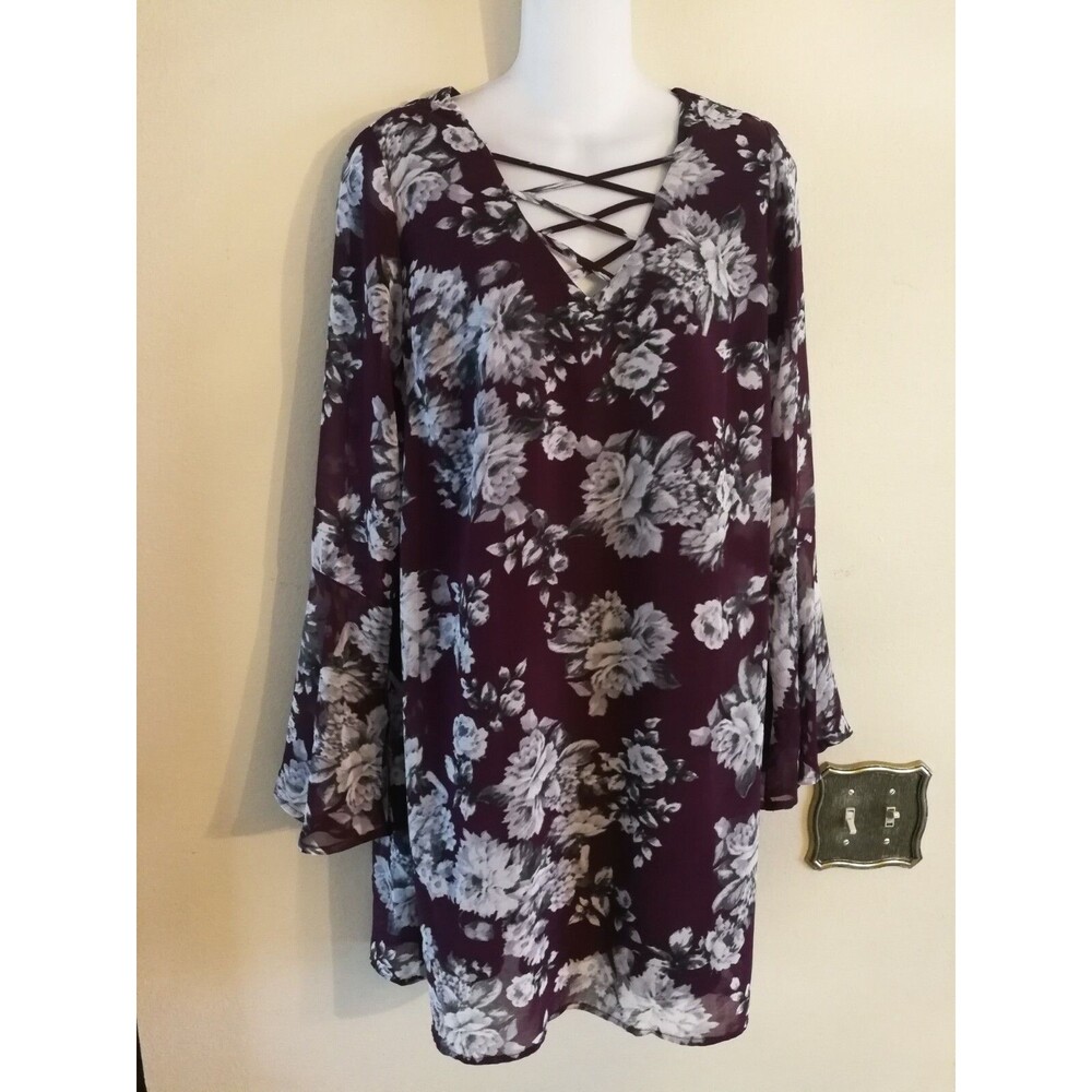 New without tags Women Speechless Dark Purple Gray Top Tunic Blouse Size L